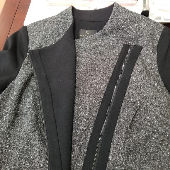 Worthington Petite Moto Jacket Knit Asymmetrical Hem Zip Up Short Tweed Size PM - Picture 4 of 9